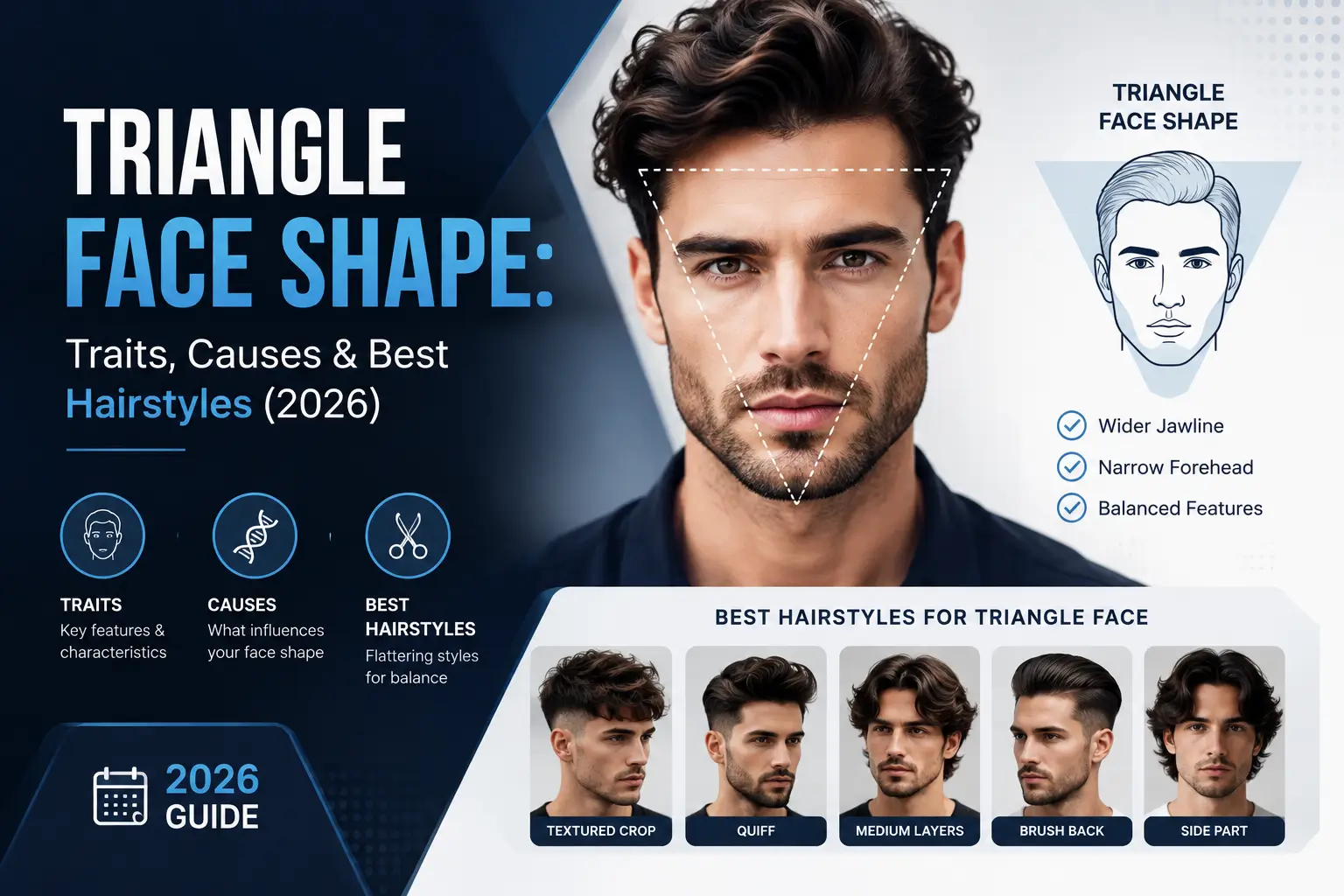 Triangle Face Shape Traits, Causes & Best Hairstyles (2026)