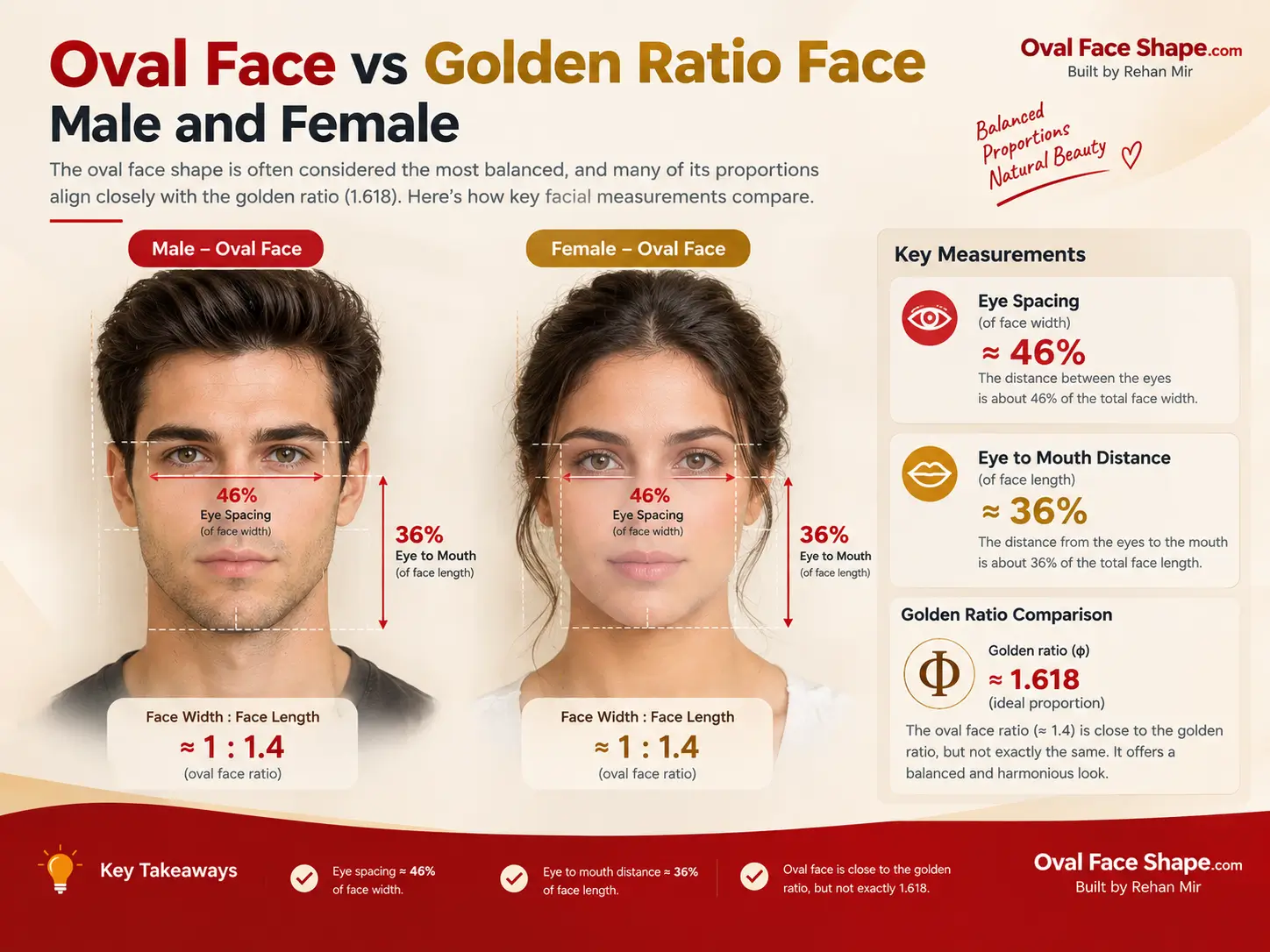 Oval Face vs Golden Ratio Face: Male and Female