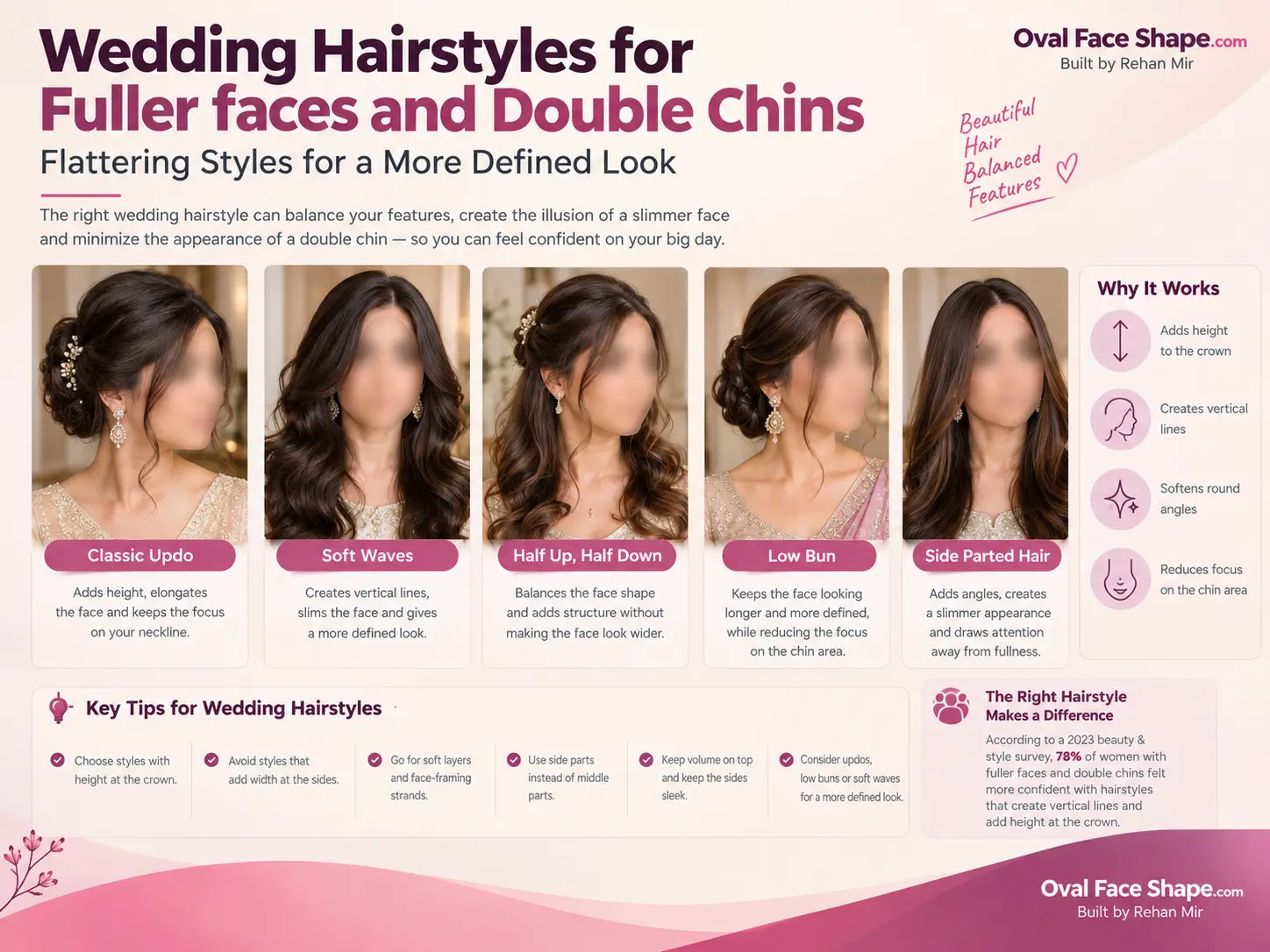 Wedding Hairstyles for Fuller faces and Double Chins